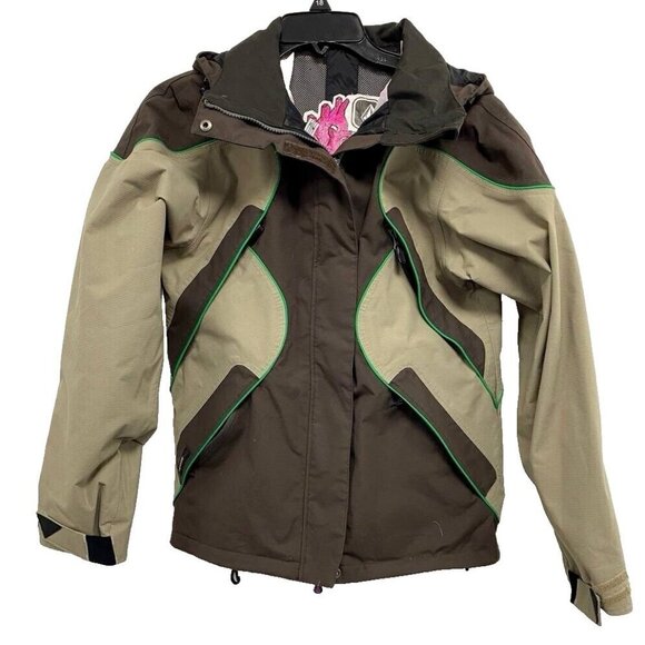 Volcom Nimbus Jacket Women Small Brown Green Ski Snowboard 10000mm Waterproof - Picture 1 of 6